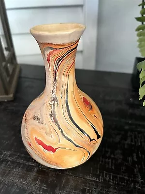 Nemadji Indian Hand Made Pottery Vase Orange Red Black Vintage #306 • $18.74