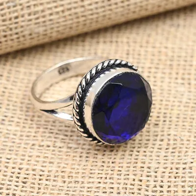 Lab-Created Blue Sapphire Gemstone Handmade Jewelry 925 Sterling Silver Ring • $12.35