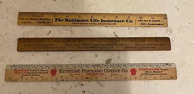 Lot Of 3 Vintage Wooden Advertising Rulers East New York  Baltimore Life • $12.99