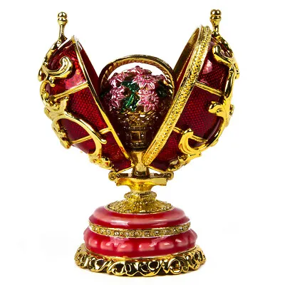 Red Double Faberge Egg Replica Trinket BoxSpring Flower BouquetEaster Gift • $28.86