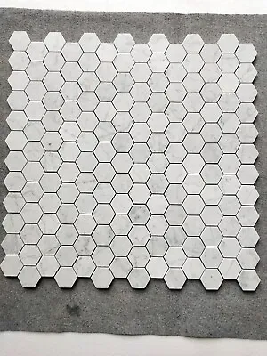 Carrara White 2  Hexagon Glossy Marble Mosaic Wall Floor Tile Backsplash Bath • $14.75