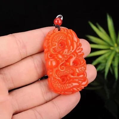 Natural Red Jade Pendant Men Women Gifts Necklace Jewelry Dragon Amulet Jade • £5.99