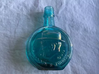 Vintage Wheaton Mini Glass Bottle 1972 Lyndon B Johnson Blue Iridiscent • $8