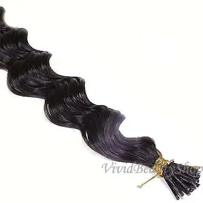 25 Deep Wave Curly I Stick Tip Micro Beads Remy Human Hair Extensions Dark Brown • $40.99