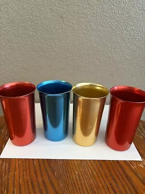 Set Of 4 Vintage Sunburst 5” Anodized Aluminum Tumblers • $17