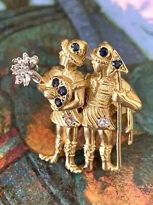 $2500 • Buy Vintage Jose Hess 18k Yellow Gold Diamond Sapphire Gemini Ring Brooch Pendant