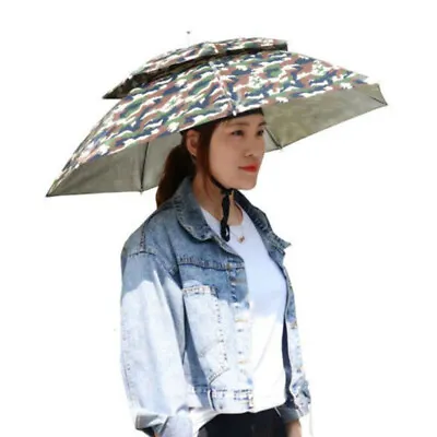 $14.19 • Buy Outdoor Foldable Sun Rain Umbrella Hat Fishing Camping Headwear Cap Head Hats
