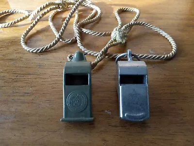 Vintage Lot Of (2) Boy Scouts Of America Whistles- 1 Metal & 1 Plastic W/String • $17.99