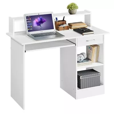 Computer Desk W/ Drawers And Shelves Keyboard Tray For Small Space Study Table • £34