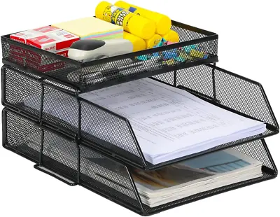 2 Tier A4 Mesh In Trays Stackable Office Desk Tidy File Holder Magazine Letter • £22.17