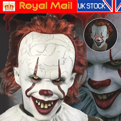 Halloween Fancy Dress Mask Props Costume Scary Latex LED Clown Pennywise IT New • £8.89