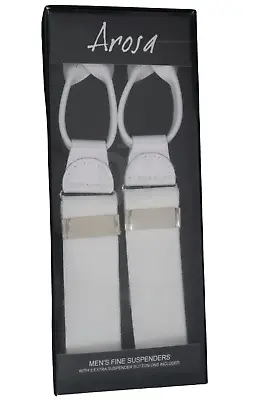 Arosa Men's Adjustable Dress Suspenders White Elastic 1.4  Luxury Button-Tab NEW • $22.28