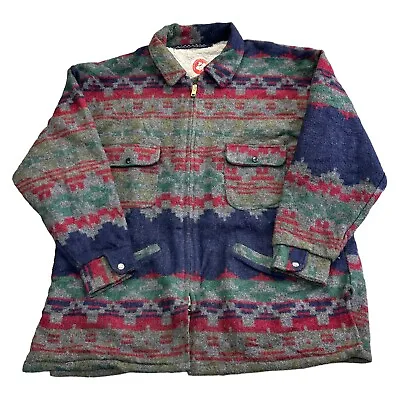 Vintage Lumberjack Aztec Navajo Wool Jacket Sherpa 90s Multicoloured Mens XL • £109.99