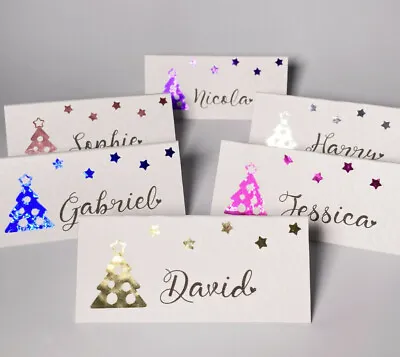 £4 • Buy 6 X Personalised NAME Place CARDS, Christmas Trees, Stars, Table Setting Wedding