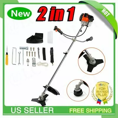 42.7CC 2-Stroke 2 In 1 Gas Straight Shaft String Grass Trimmer Weed Eater Cutter • $155.99