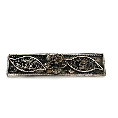 Antique Sterling Signed Made In Palestine Art Deco Yemenite Filigree Bar Brooch • $49