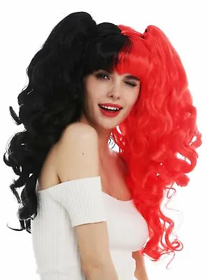 Wig Ladies Cosplay Long Curly Detachable Pigtails Gothic Lolita Black Red • £15.50