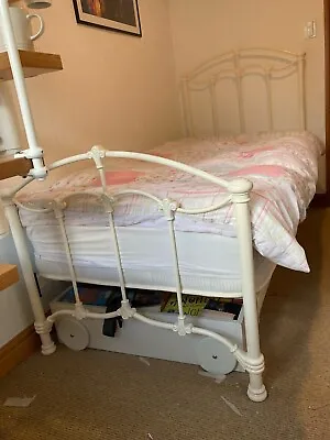 Cream/brass Wrought Iron Single Bed Including Underbed Storage & Single Mattress • £90