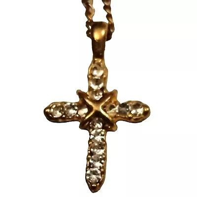 Gold Rhinestone Cross Necklace Christian Easter • $14.99