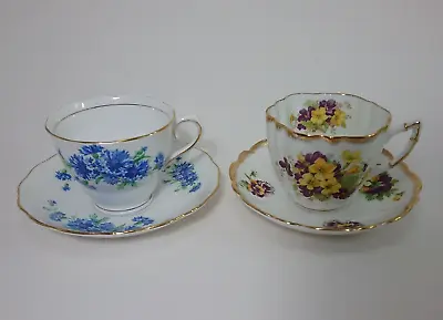 Vtg. Lot Of (2)  England Bone China Tea Cups & Saucers  VICTORIA  &  COLCLOUGH  • $19.95