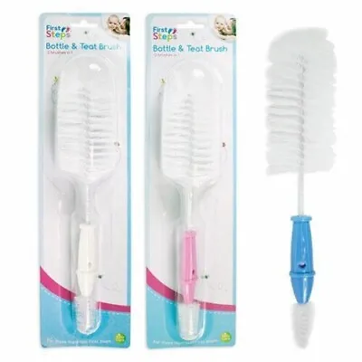 2x FIRST STEPS Bottle & Teat Brush In White • £6.99