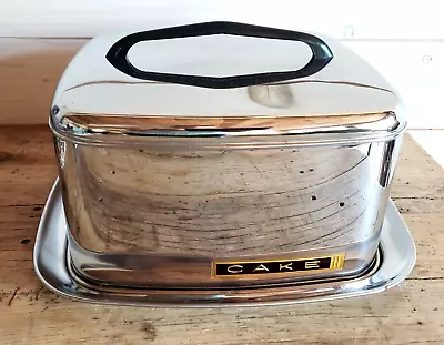 $28 • Buy Vintage LINCOLN BeautyWare Cake Carrier Chrome Locking Lid Black Handle