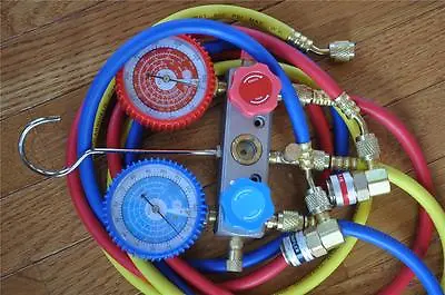 Manifold Gauge+5ft Hose Set For R22 R134a+Car Port Quick Snap Coupler HVAC Tool • $49.97