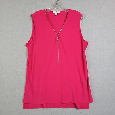 Chaus New York Womens Sz XL Hot Pink V-Neck Zip Up Sleeveless Top • £9.62