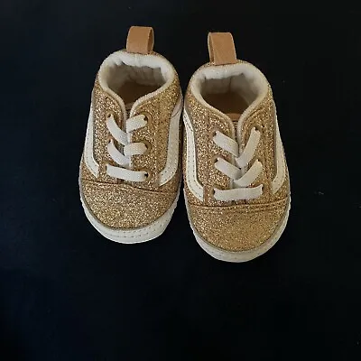 Baby Size 1 Vans Old Skool Shoes Sparkle Gold- Great Condition! • $20