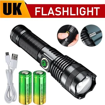 1200000 Lumens LED Ultra Bright 26650 5 Modes USB Flashlight Torch Lamp Kit • £15.99