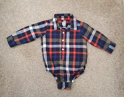 Baby Boys Gap Long Sleeve Check Shirt Bodysuit Age 18-24 Months • £2