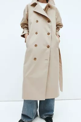 H&M Double-Breasted Beige Trench Coat Polyester Jacket Women’s Size S NWT! • $47.89