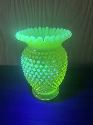 Vintage Fenton Vaseline Opalescent Hobnail Uranium Glass Vase • $100