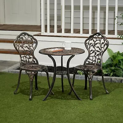 Bistro Set Table/2 Chairs Metal Garden Decor Bronze/White Outdoor Furniture Set • $198.79