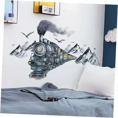 Giant Watercolor Train Wall Decals Ink Painting Mountain Birds Wall Stickers A • $26.11