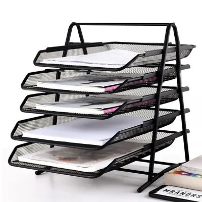 5 Tier Office Filing Trays Holder A4 Document Letter Paper Wire Mesh Storage UK • £11.09