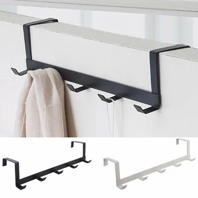 Over The Door 5/6 Hooks Hanger Rack Organizer Cloth Storage Silver Towel Coats - • £4.69