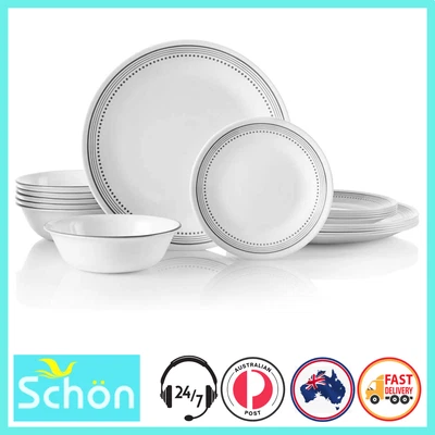 $145.04 • Buy CORELLE Classic Dinnerware Set, 18 Piece Set, Mystic Gray, White And Grey
