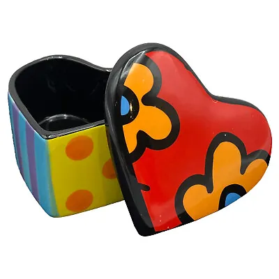 ROMERO BRITTO 2009 Colorful Heart Shaped Trinket Box - Giftcraft No. 14072 • $52.99