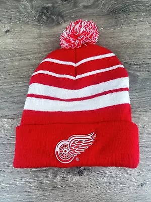 Detroit Red Wings Labatt Beanie Winter Hat OSFM Red White NHL Hockey Cuffed Pom • $16.95