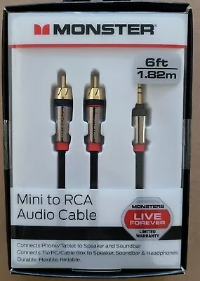 Monster 6-FT 1.82M MINI TO RCA AUDIO CABLE 3.5mm Phone Tablet Speaker TV PC HQ • $10
