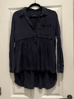 Zara Denim Collection Peplum Blouse Shirt Size XS • £3