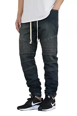 Men's Stretch Denim Biker Jogger Pants Jeans Size Available S-5XL • $35.99