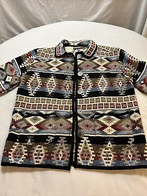Ranch Aztec Navajo Western Cowboy Jacket Medium 100% Cotton -a4k • £11.57