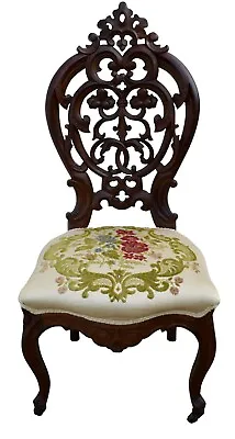 Antique Victorian Belter Style Carved Walnut Slipper Chair • $698