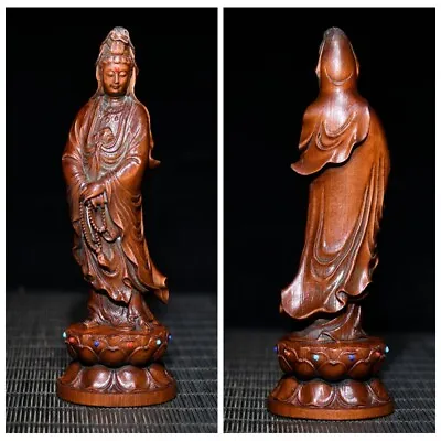 Antique Quan Yin Kwan Yin Statues Guanyin Angel Decor Wooden Statue Carving Wood • $59.99