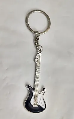 Electric Guitar Keychain Keyring Black White Silver Tone Rock Metal Music • $4