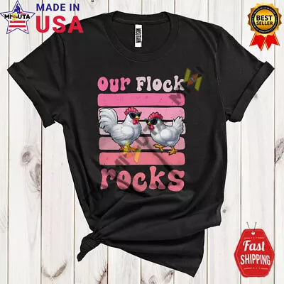 Our Flock Rocks Adorable Vintage Retro Pink Sunglasses Chicken Family T-Shirt • $20.32