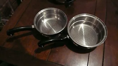 2 Vtg Saladmaster Collander Steamer Strainer Pots 8-7/8  & 8  Diam Edge To Edge  • $67.94