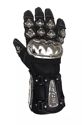 Men’s Premium Genuine Leather Gloves Gauntlets Motorcycle Stainless Steel Armor • $93.49